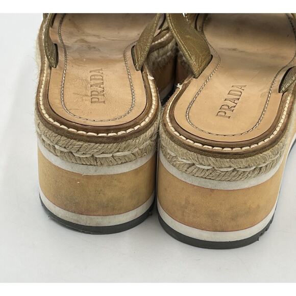 Prada Designer Gold Metallic Leather Espadrille Platform 2.5" Sandals Sz 39/8.5 - Picture 2 of 10